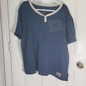 Disney Parks Walt Disney World Mickey Mouse L Tee Shirt Blue With Faux buttons